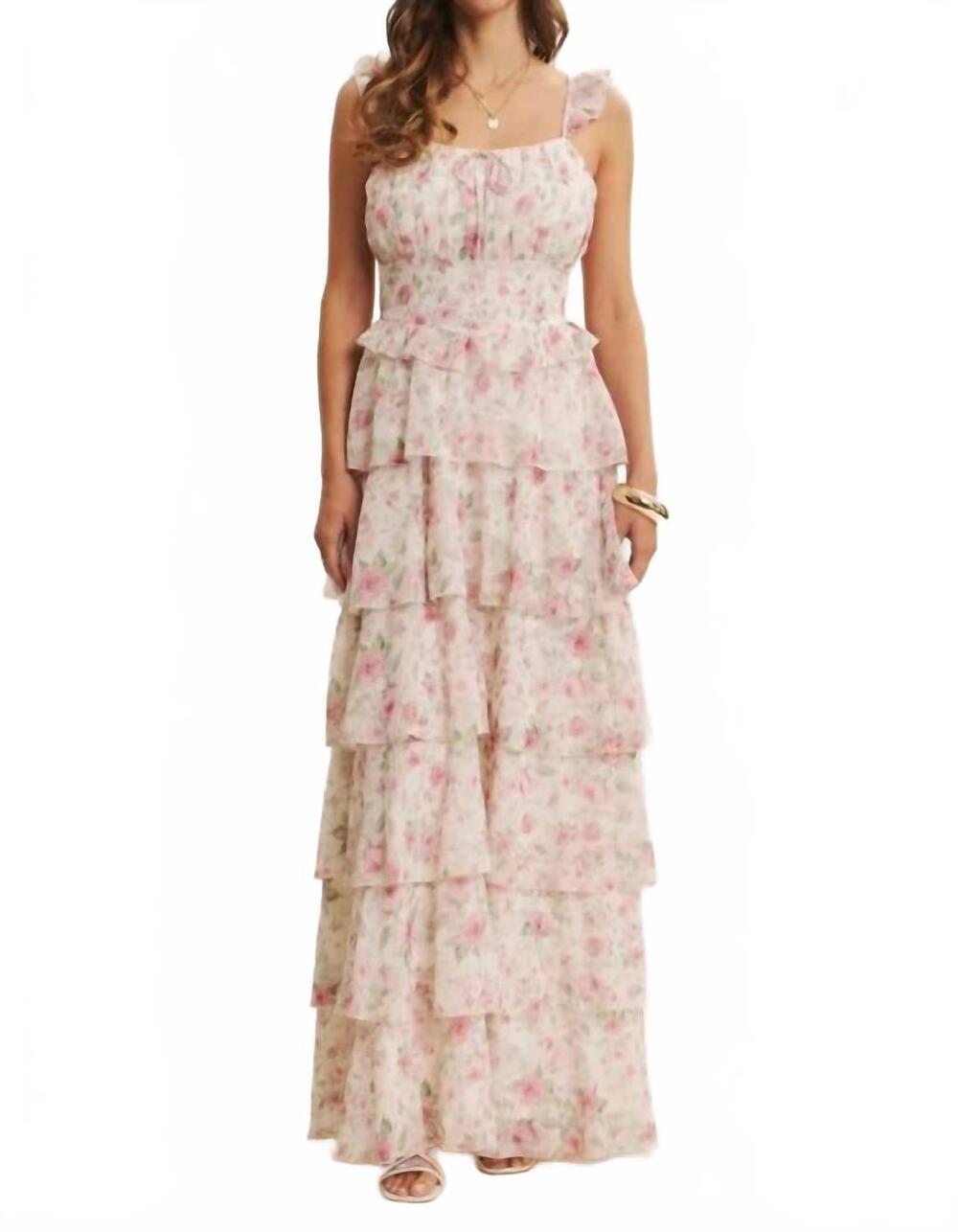 NEW IN FEBRUARY garden tiered ruffle maxi dress with smocked back in pink